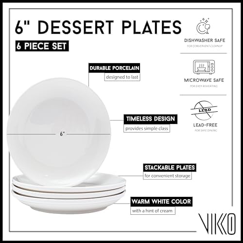 Vikko Dinner Plate Set of 6 White Plates Ceramic Dinner Plates Set Stackable 12 Inch Extra Large Dinner Plates for Every Day and Special Occasion Restaurant Style Dishwasher Safe Microwave Safe