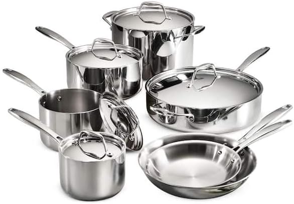 For Tri-Ply 12-Piece Stainless Steel Cookware Set