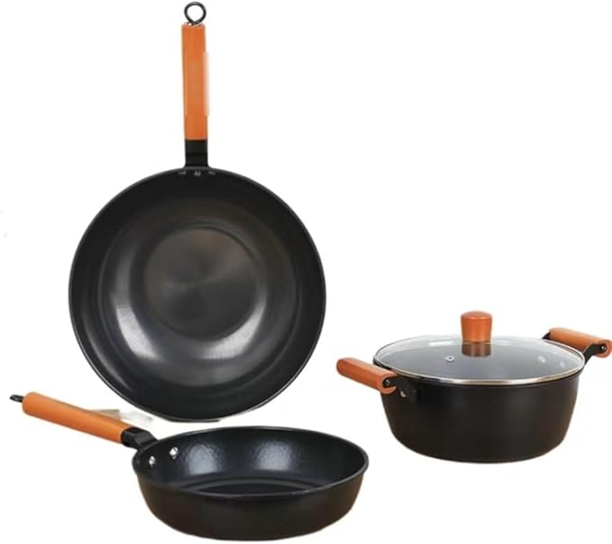 Non-stick Pan Set Flat Frying Pan Wok Saucepan Soup Pot Gift 3 Pieces Camping Kitchen Supplies