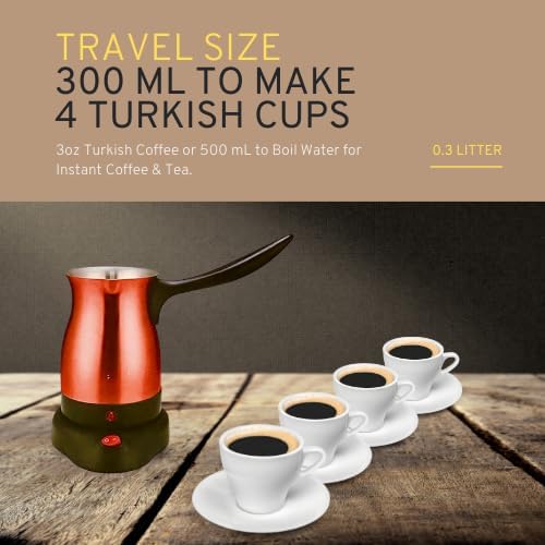 Electric Turkish Coffee Maker Pot Stainless Steel for Arabic Greek &amp Turkish Coffee Cool Touch Handle 360 Degree Cordless Rotation Base Fast Keep Boiling Water 800W (Red)
