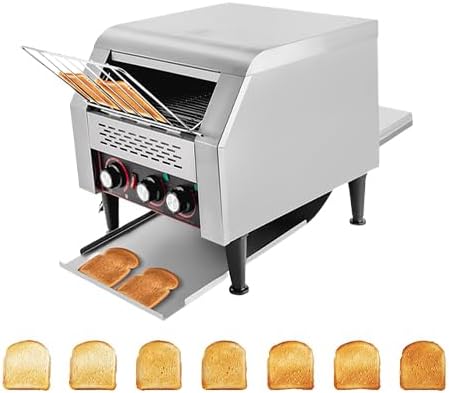 300 Slices/H Commercial Conveyor Toaster 2200W Stainless Steel Heavy-Duty Industrial Toasters w/Three-ring Heating Tubes Countertop Electric Restaurant Equipment for Bun Bagel Bread Baked Food
