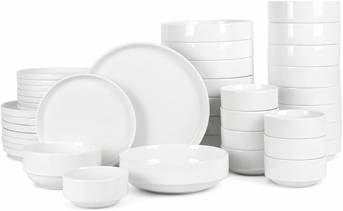 Gibson Home Rothernberg 40-Piece White Porcelain Dinnerware Set – Service for 8 Stackable Plates and Bowls Durable Kitchen Dinner Set