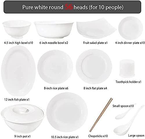 Dinnerware Sets - Luxury Gift Dishes Service Set Pure White Dinnerware Set Bone China Dishes and Dishes Set Ceramic Soup Bowl Dishwasher Microwave Safe for 10 People