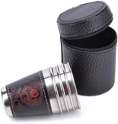 8 PCS/2 Set 70ml Outdoor Camping Tableware Travel Cups Set Picnic Supplies Stainless Steel Wine Beer Cup Whiskey Mugs PU Leather Cookware Set Cookware Picnic Boiler Cookware