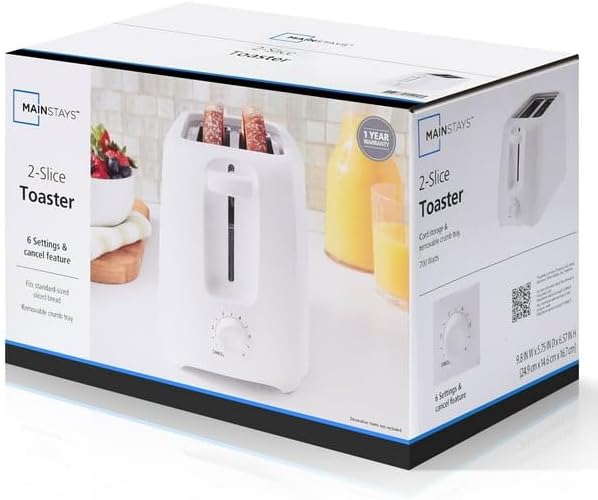 2-Slice Toaster with 6 Shade Settings and Removable Crumb Tray Arctic White Fit Bread Slices Up To 4X 4