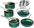 For Emerald Green10-Piece Aluminum Ultra-Non-Stick Diamond Infused Cookware Set with Glass Lids