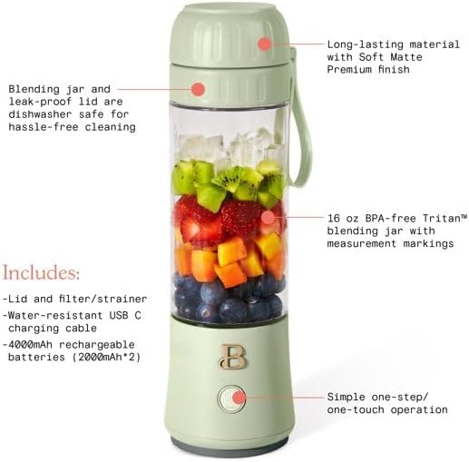 B.eautiful Portable to-Go Blender 2.0 70 W 16 oz Sage Green19407 Standard