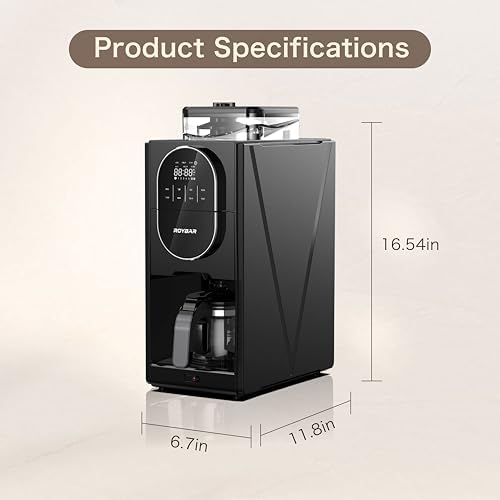 Coffee Maker with Grinder 2-in-1 Hot and Iced Coffee Maker Automatic Grind and Brew Machine with 22oz Glass Carafe Programmable Timer LED Display Keep Warm for Home Office Black