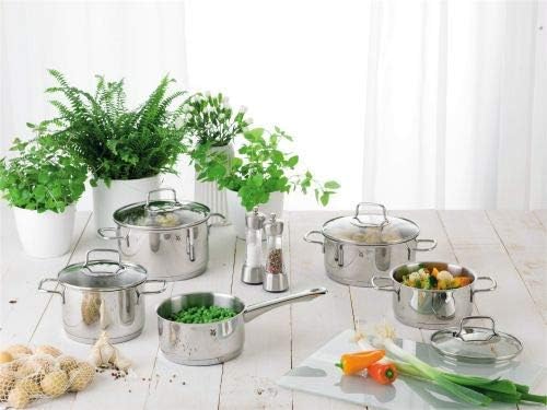 WMF Pot Set 5-Piece Astoria Pouring Rim Glass Lid Cromargan® Stainless Steel Polished Suitable for Induction Hobs Dishwasher-Safe