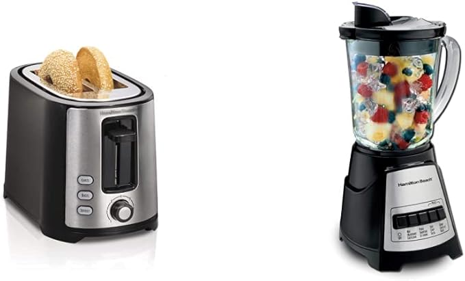 Hamilton Beach 2 Slice Extra Wide Slot Toaster with Bagel &amp Defrost Settings Shade Selector Toast Boost Auto Shutoff Black &amp Stainless Steel (22633) and Hamilton Beach Power Elite Wave Act