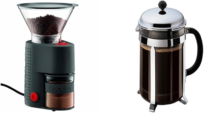 Bodum Bistro Burr Coffee Grinder 1 EA Black &amp Chambord French Press Coffee Maker 51 Ounce 1.5 Liter Chrome