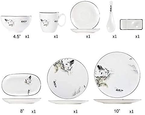 Dinnerware Sets Dish Set Bone China Ceramic Bowls Plates Cups and Saucers Landscape Painting Style Tableware Set New Chinese Style Dinner Set