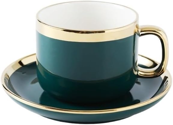 Dinner Sets Gilt Rim Green Ceramic Plate Steak Food Plates Bowls Ins Dinner Dish Luxurious Porcelain Dinnerware Set For Family Hotel(Cup and saucer)