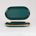 Ceramic Tableware Gilt Rim Green Ceramic Plate Steak Food Plate Tableware Bowl Ins Dinner Dish Porcelain Dinnerware Set for Family Hotel12 Inch Plate 1pcs
