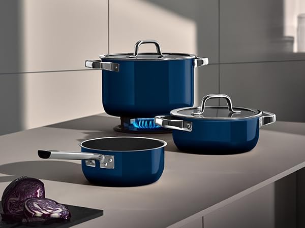WMF Fusiontec Mineral Pro Tim Raue Edition 4-Piece Saucepan Set Durable Scratch-Resistant Material Induction Cooker Set Suitable for All Hobs Made in Germany Ocena Blue 0521375290