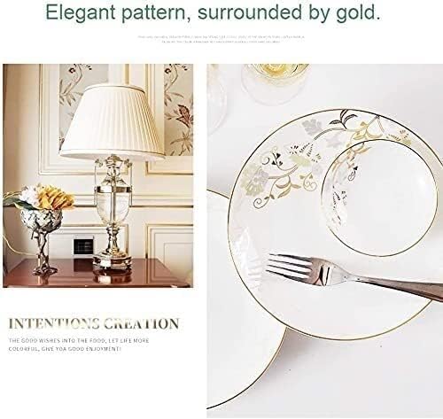 Dinnerware Set Dinner Party Tableware Service Set Ceramics Dinnerware Set with 52-Piece Bowl/Dish/Soup Pot/Spoon|Bone China Dinner Sets Golden Pattern Porcelain Combination