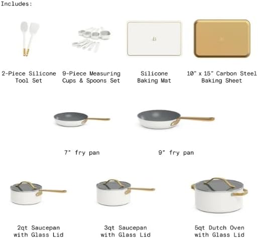 Beauti-ful 21-Piece Ceramic Nonstick Cookware Set with Pots and Pans Bakeware and Kitchen Tools (White Icing)