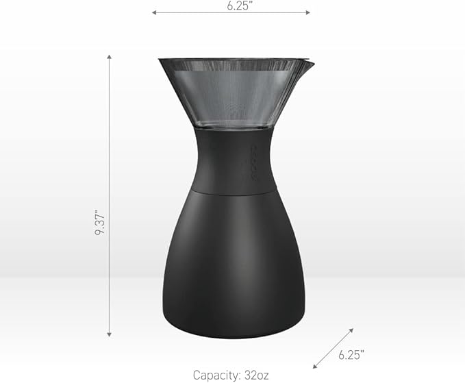asobu Insulated Pour Over Coffee Maker (32 oz.) Double-Wall Vacuum Stainless-Steel Filter and Take on the Go Carafe (Burgundy)