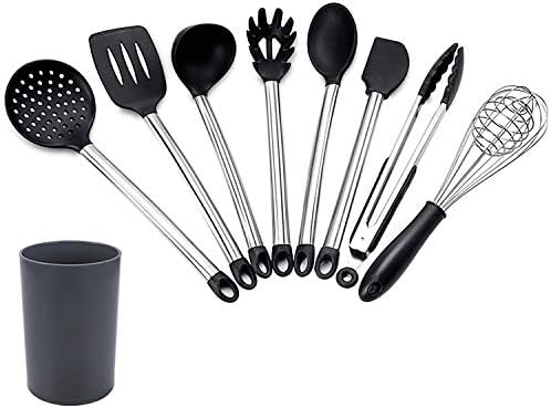 Kn430 8 in 1 Silicone + Stainless Steel Kitchen Tools Set with Bucket Cookware Set Cookware Picnic Boiler Cookware