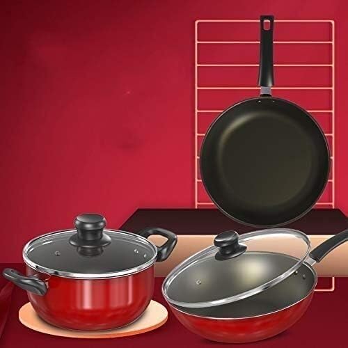 Cookware Set 3-Piece Stainless Steel Pots and Pans Set with Non-Stick Frying Pan Stock Pot &amp Tempered Glass Lid Suitable for Induction Cooker