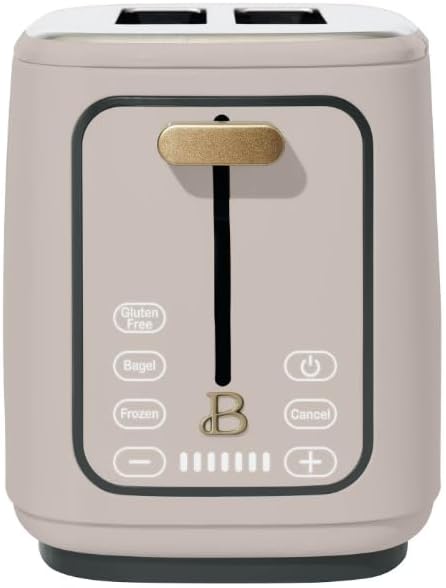 Beauti 2 Slices Toaster with Touch Activated Display 900 W Bagel/Frozen/Reheat Presets Wide Slots Easy Cleaning (Porcini Taupe)
