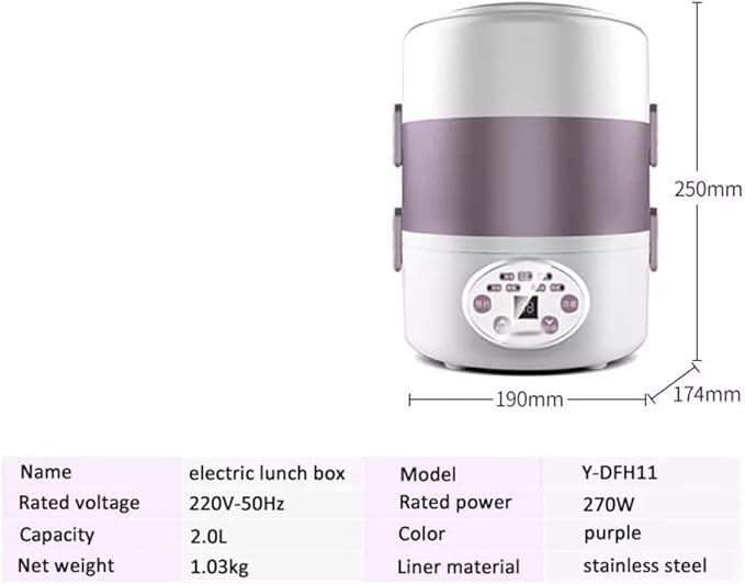 Rice Cooker 3 Layers Portable Heating Bento Steamer Cooking Pot 2L Food Container Warmer
