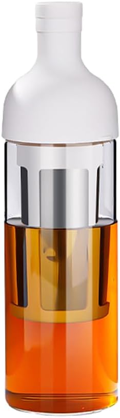 CANDeal 32oz Portable Glass Cold Brew Coffee Maker Glass Coffee Fruit Tea Tumbler with Double Layer Filter &amp Lids Iced Coffee Cups for Office (White)