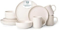 12-Piece Stoneware Dinnerware Set White Matte Glaze Service for 3 Includes Dinner Plates Salad Plates Bowls Mugs Microwave and Dishwasher Safe