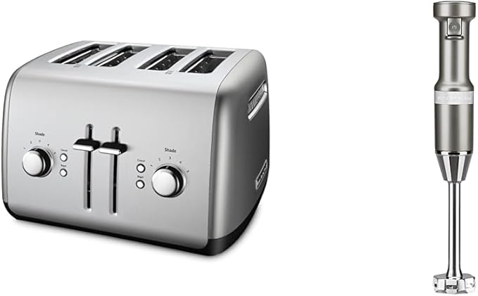 KitchenAid 4-Slice Toaster with Manual High-Lift Lever - KMT4115 Contour Silver &amp Variable Speed Corded Hand Blender KHBV53 Contour Silver