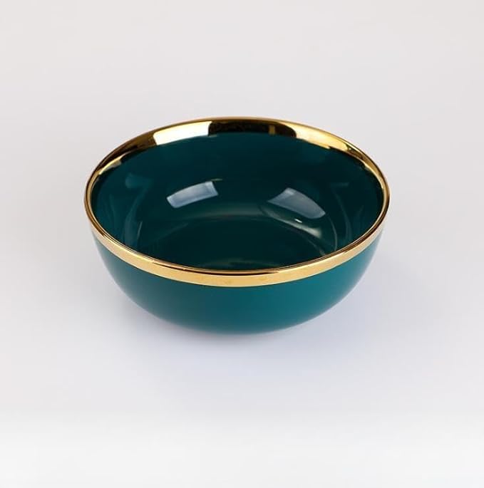 Ceramic Tableware Gilt Rim Green Ceramic Plate Steak Food Plate Tableware Bowl Ins Dinner Dish Porcelain Dinnerware Set for Family Hotel7 Inch Bowl 1pcs
