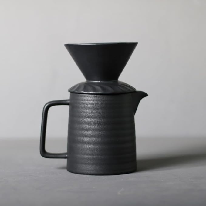 Handmade Black Pour Over Coffee Maker Set Ceramic Coffee Dripper Brewer Heat Resistant Coffee Pot Decanter ACM03B