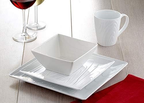 Square DinnerWare Sets 16pc Dinnerware Set Fine Woodgrain Design Service for 4 Porcelain Dinnerware Sets Ivory