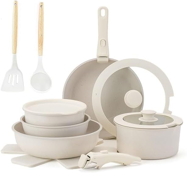Easy to clean Medical Stone Non Stick Pan Complete Cookware Set with Removable Handles Kitchen