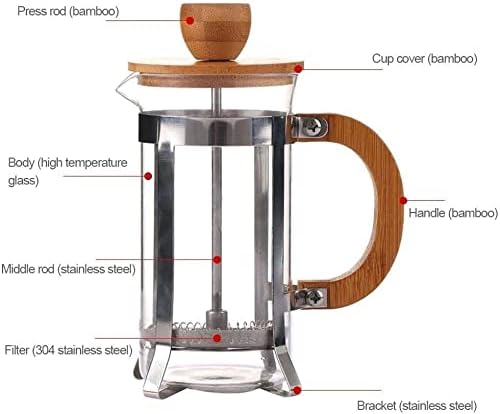 Press Coffee Maker Coffee Press CaffettiereCoffee MakerCoffee Tea Press Double Mesh Filtration Layer with Bamboo Lid &amp Handle Heat Resistant Borosilicate Glass French Coffee Press