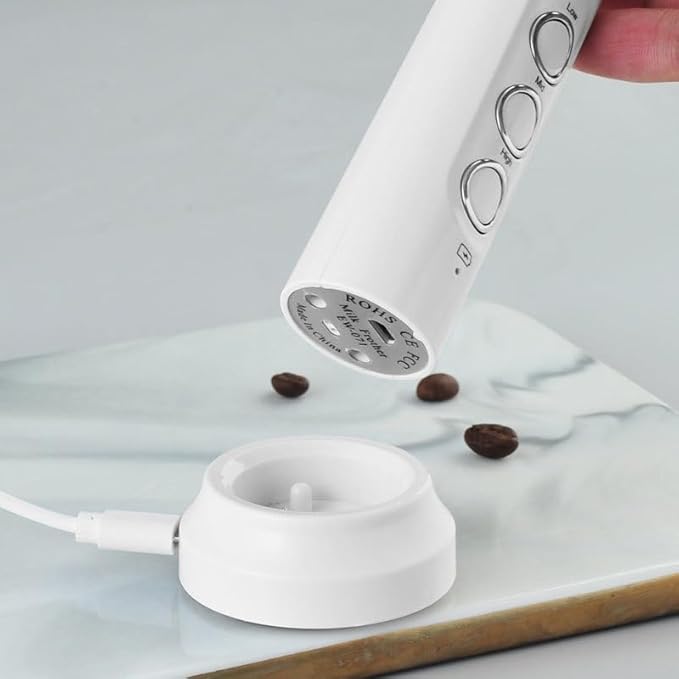 Immersion Blender Handheld 3-in-1 Hand Blender Electric with USB Rechargeable 3 Speeds Stainless Steel Blade Stick Blender with Whisk for Coffee LatteHot Chocolate Egg (Red)