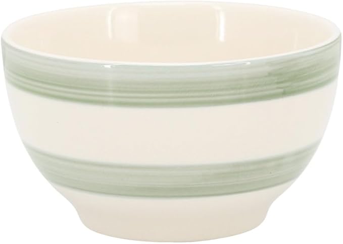 12 Piece Stoneware Dinnerware Set Rustic Handpainted Stripe Plates and Bowls Service for 4 Microwave and Dishwasher Safe (Green Stripe)