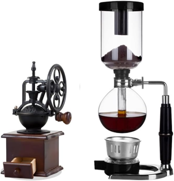 Syphon Coffee Maker Tabletop Glass Siphon Pot Syphon Coffee Maker Siphon Vacuum Coffee Maker Complete Accessories for Home and Office (Serves 3 People)