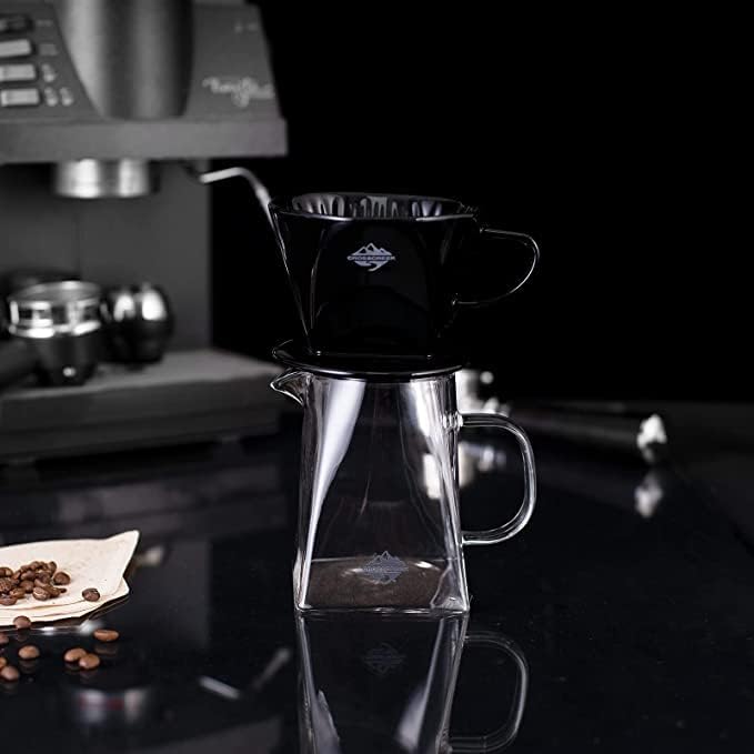 Pour Coffee Dripper Set Manual Drip Ceramic Coffee Maker 600ML Glass Carafe Ceramic Dripper Coffee Filters（Black）