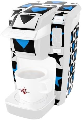 Decal Style Vinyl Skin compatible with Keurig K10 / K15 Mini Plus Coffee Makers Hearts And Stars Blue (COFFEE MAKER NOT INCLUDED)