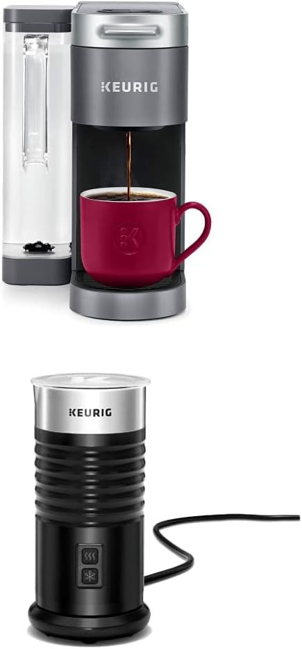 Keurig K-Supreme Coffee Maker Single Serve K-Cup Pod Coffee Brewer 66 Oz Dual-Position Reservoir &amp Customizable Settings Gray + Standalone Frother Works Non-Dairy Milk Hot &amp Cold Frothing