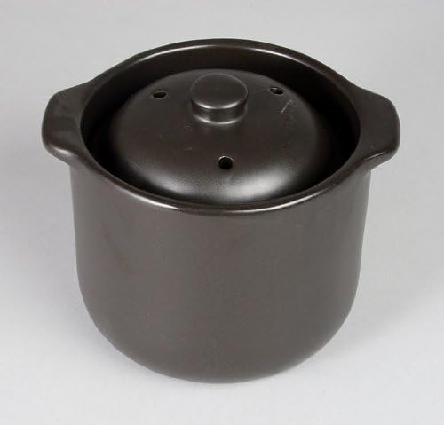 Sento Senga Pottery Seracook Microwave Rice Cooker (Double Lid) Black Glaze (1.5 Cups) 10-05