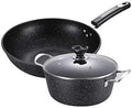 Medical Stone Cookware Set Induction Safe Frying Pan Saucepan Non-Stick Glass Lid Heat-Resistant
