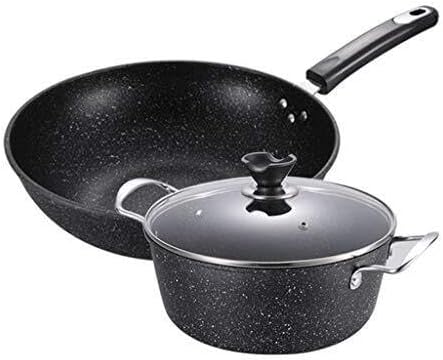 Medical Stone Cookware Set Induction Safe Frying Pan Saucepan Non-Stick Glass Lid Heat-Resistant