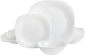 12 Piece White Tempered Opal Glass Dinnerware Set Service for 4 Chip Resistant Microwave &amp Dishwasher Safe