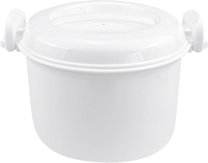 DOERDO Microwave Rice Cooker Round Microwave Food Container Vegetable Steamer Pot Microwave Cookware for Rice Chicken Pasta 7.8x6.1 Inch