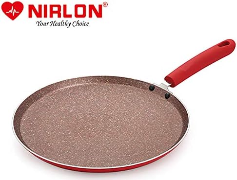 Nirlon Red Stone Induction and Gas Compatible Non Stick Aluminium 2 Piece Cookware Set [1 Flat Roti Tawa 26cm|1 Fry Pan 24cm - 1.5 Liter]