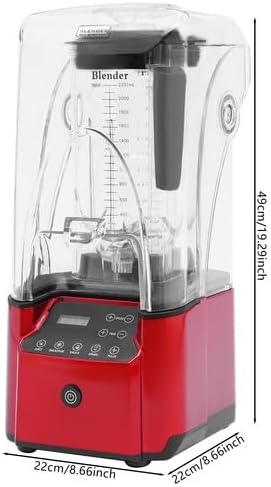 2.2L Commercial Blender Fruit Juicer Smoothie Maker Mixer w/Soundproof Cover 2200W Professional Countertop Blender Stainless Steel Blenders with Shield Quiet Sound Enclosure for Kitchen Shakes