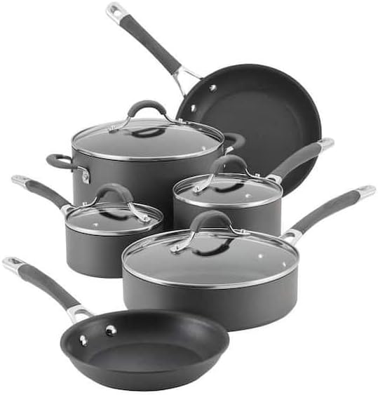 For 10-Piece Hard-Anodized Aluminum Nonstick Cookware Set in Gray