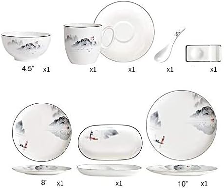 Dinnerware Sets - Luxury Gift Dishes Service Set Chinese Bone China Tableware Set Service for 1 People Kitchen Dinner Serving White