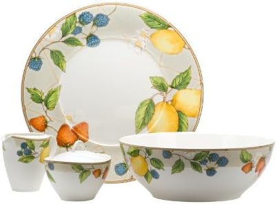 Red Vanilla Fruit 16 Piece Dinner Set with Square Salad 1 White